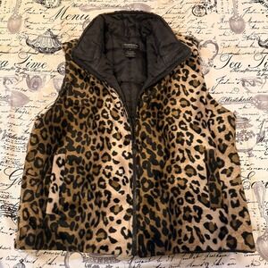 Y2K Barrage Authentic‎ Leopard Print Faux Fur Puffer Vest Size M
